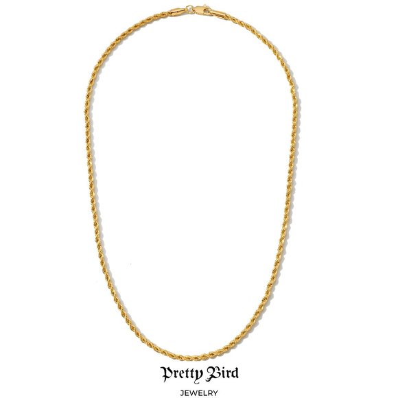 Pretty Bird Jewelry - 18K Rose Gold Plated Skinny Rope Chain Necklace - 17.5"